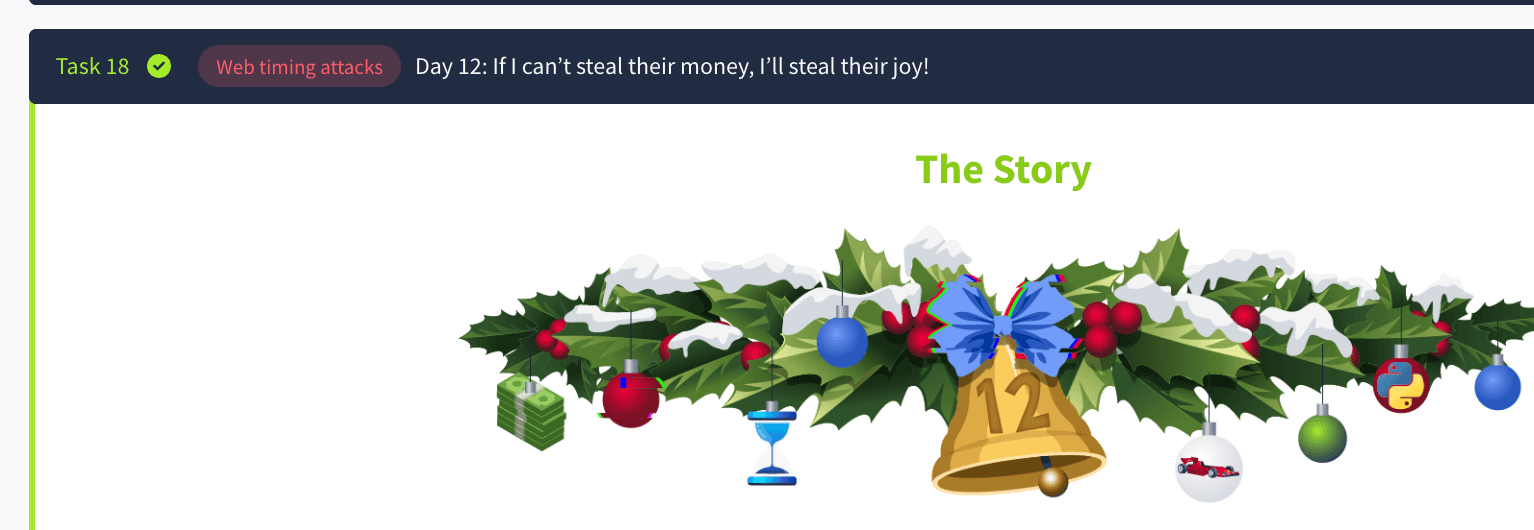 The Advent of Cyber: Day 12: Web timing attacks: If I can't steal their money, I'll steal their joy! (TryHackMe)