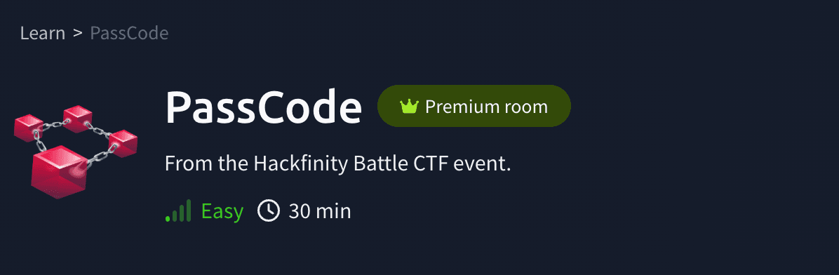 Hackfinity: Blockchain: PassCode (TryHackMe)