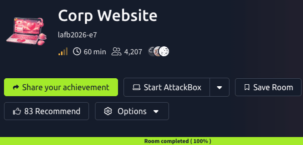 Corp Website (TryHackMe) - CVE-2025-55182 (React2shell)