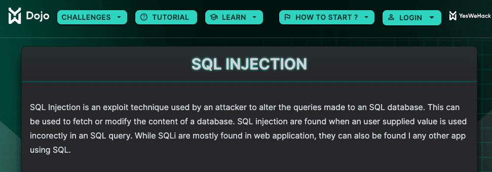SQL Injection - CWE 89 (YesWeHack Dojo)